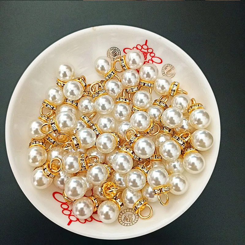 Resin Art Design For Wedding - 30Pcs Round Pearl Diamond Pendant Gold