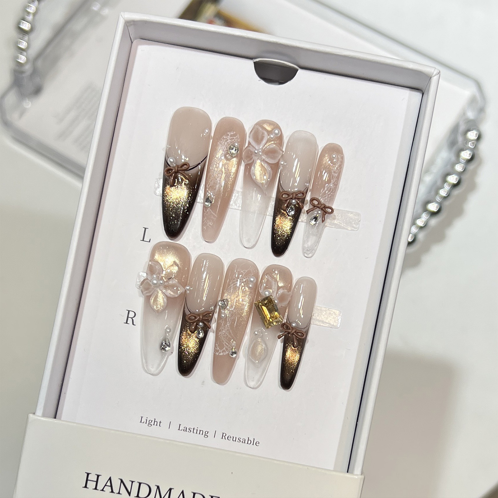 Resin Art Design For Wedding - 10pcs Cat Eye Print French Nail